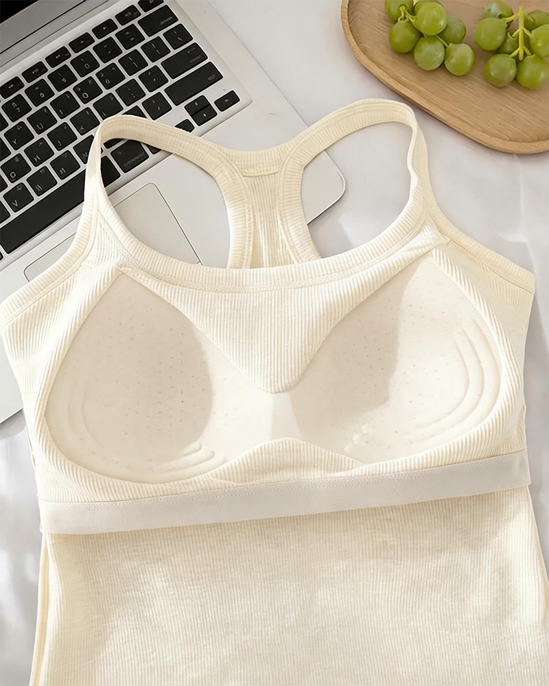 Camiseta sin mangas con sostén integrado de punto canalé liso