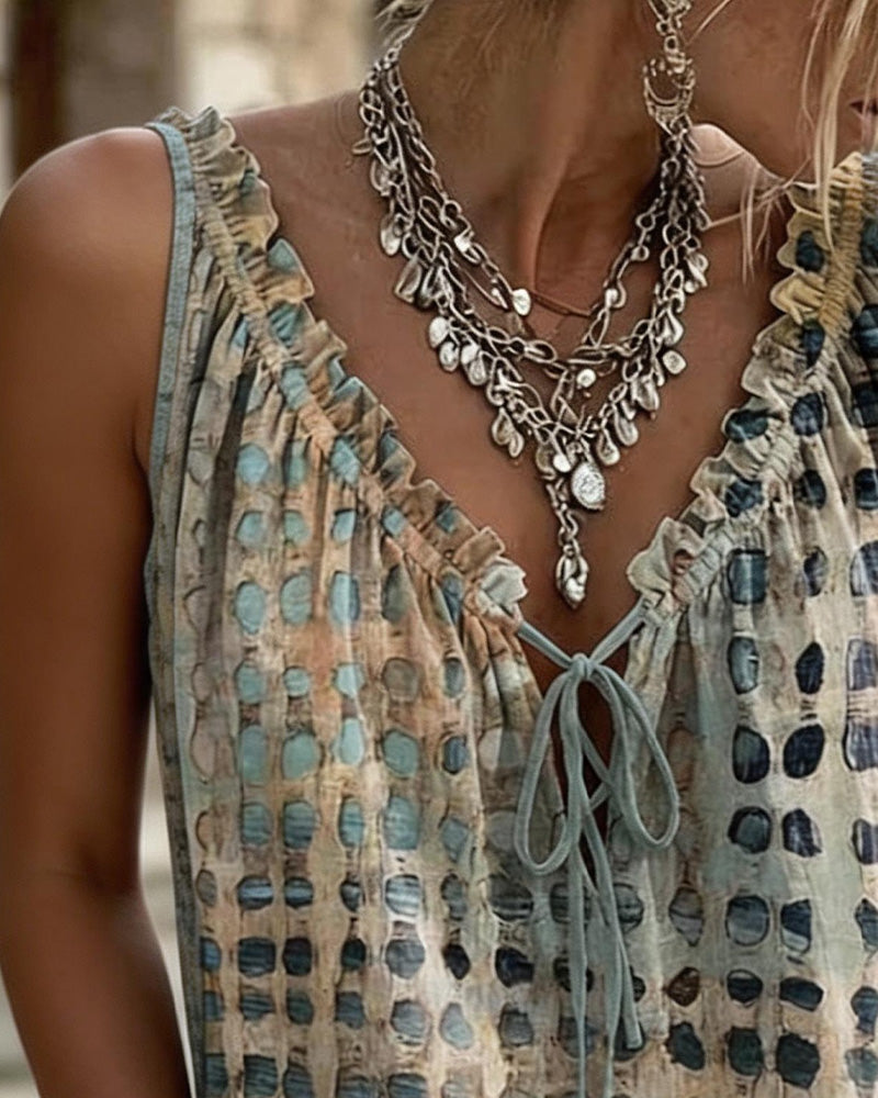 Camisetas sin mangas con estampado de lunares y volante