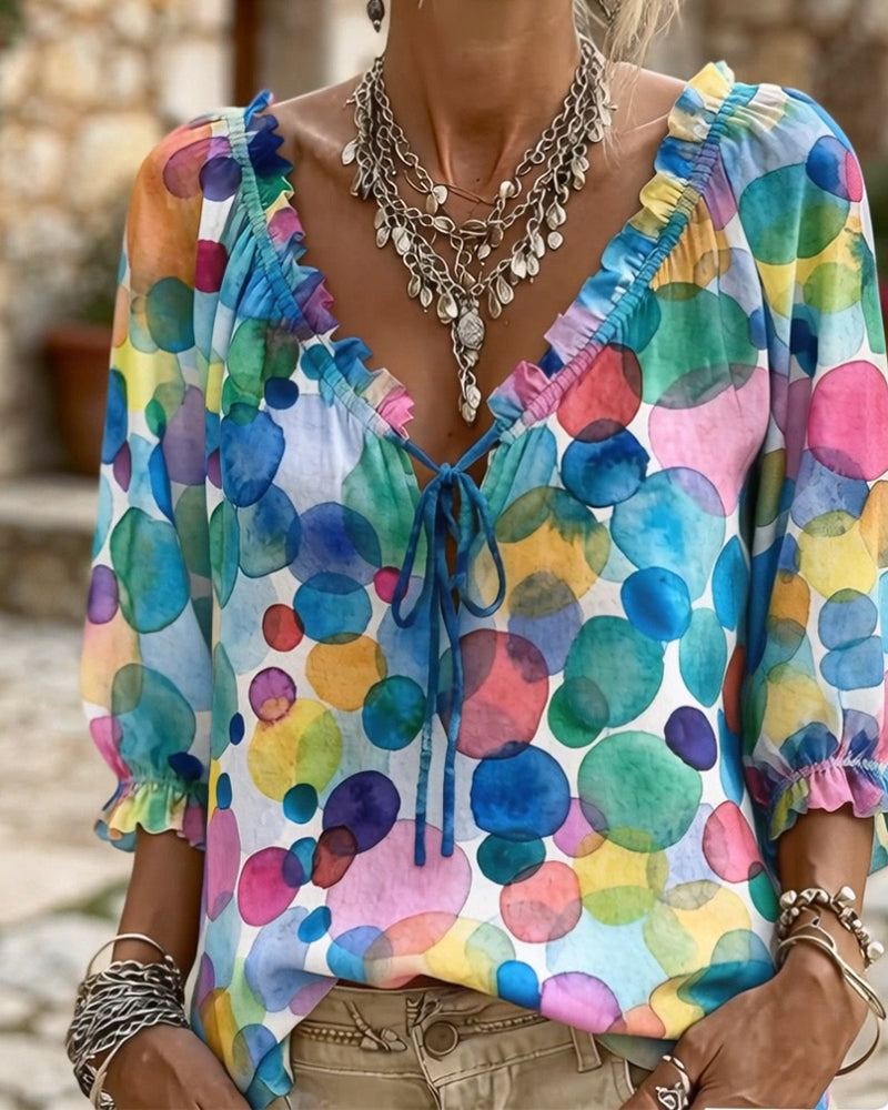 Blusa de escote en V con mangas volantes