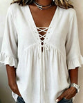 Blusa Unie con escote en V y volantes