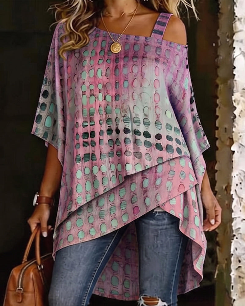 Blusa estampada de lunares con escote asimétrico de un solo hombro