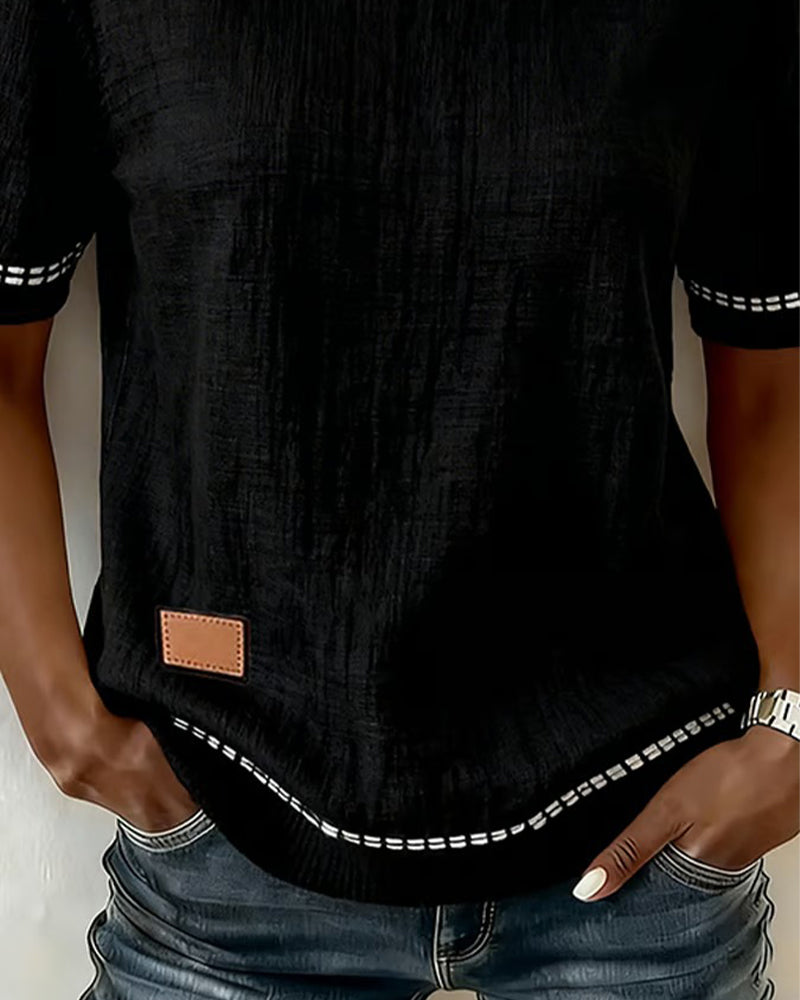 Top de cuello redondo con mangas cortas