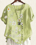 Blusa holgada de manga corta de algodón