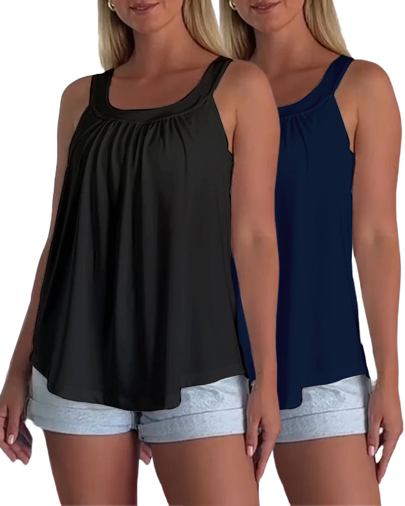 Conjunto de top sin mangas liso y plisado