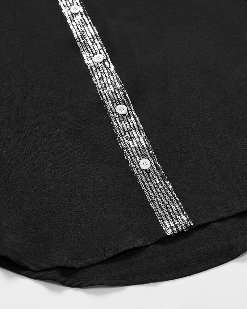 Top casual con paneles y botones con lentejuelas