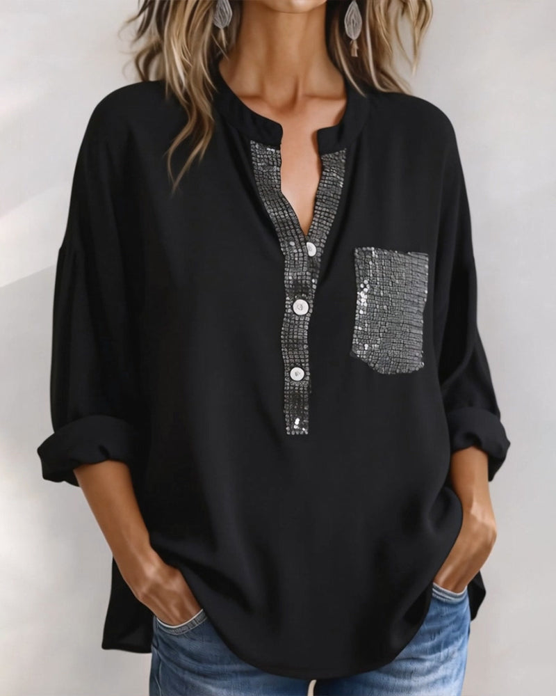 Top casual patchwork con lentejuelas amplio