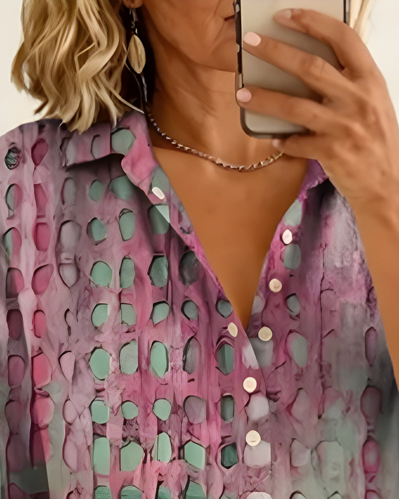 Blusa con estampado de lunares y botón, semipatrón