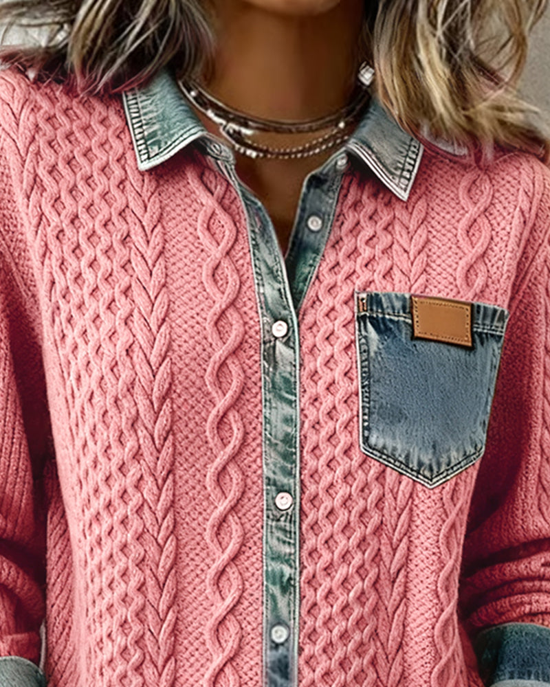 Camisa de manga larga con patchwork de mezclilla