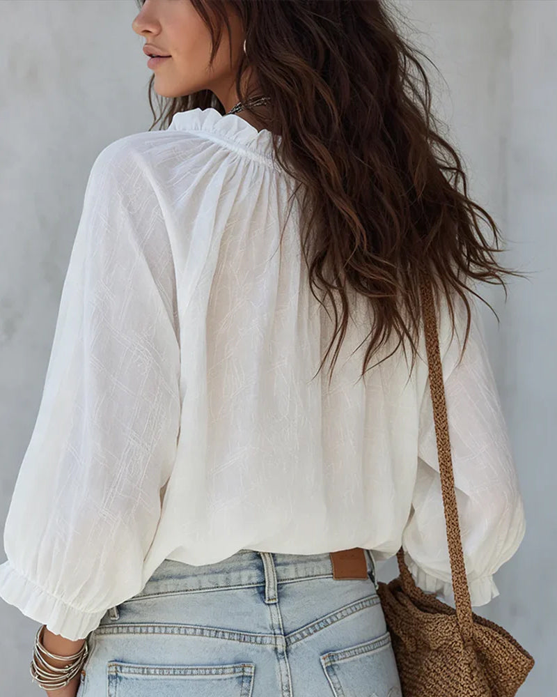 Blusa de cuello en V con lazos