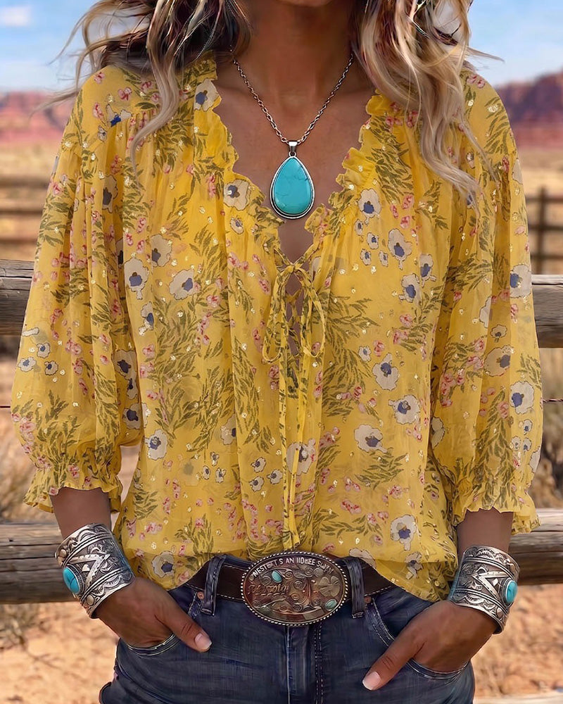 Blusa casual floral con lazo