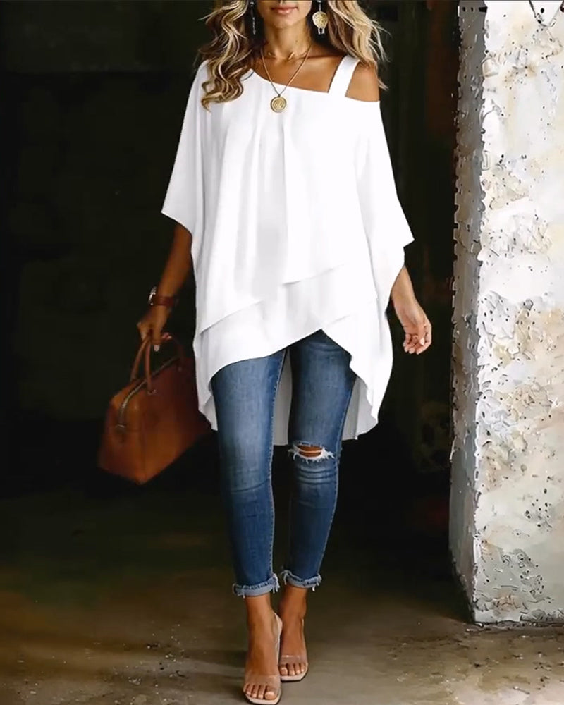 Blusa asimétrica de hombro al descubierto, de color liso y casual