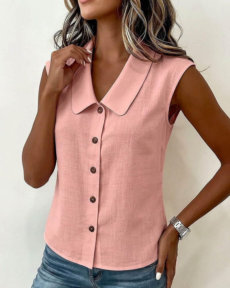 Camisa sin mangas con cuello de lino y algodón