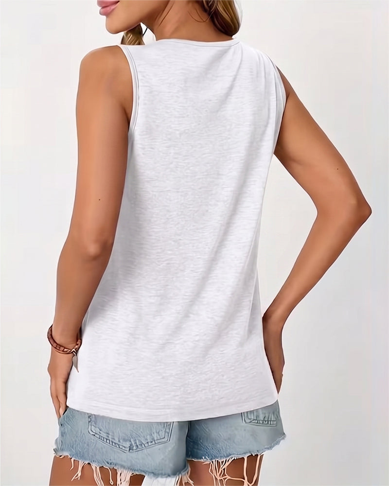 Top sin mangas liso con cuello en U plisado