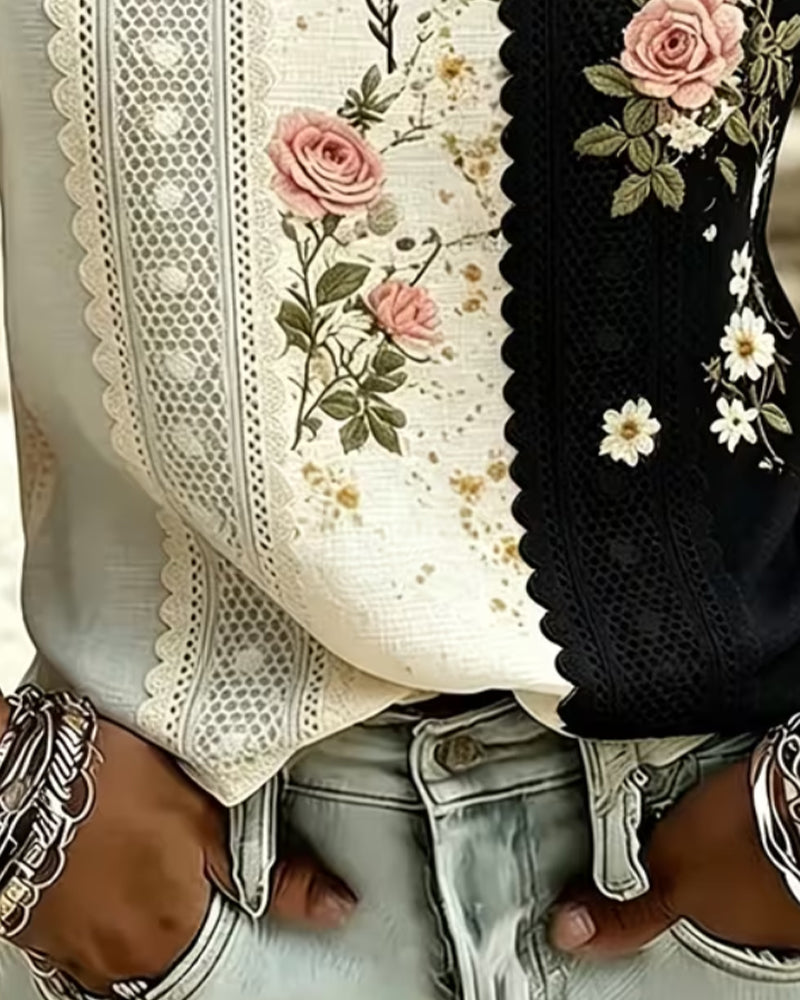 Blusa de encaje rosa con estampado