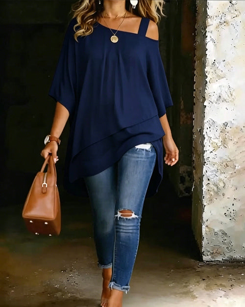 Blusa asimétrica de hombro al descubierto, de color liso y casual