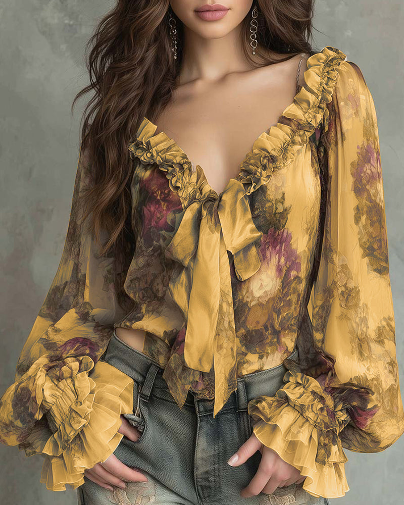 Blusa elegante con estampado de loto