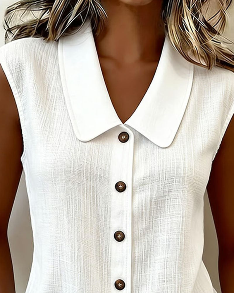 Camisa sin mangas con cuello de lino y algodón