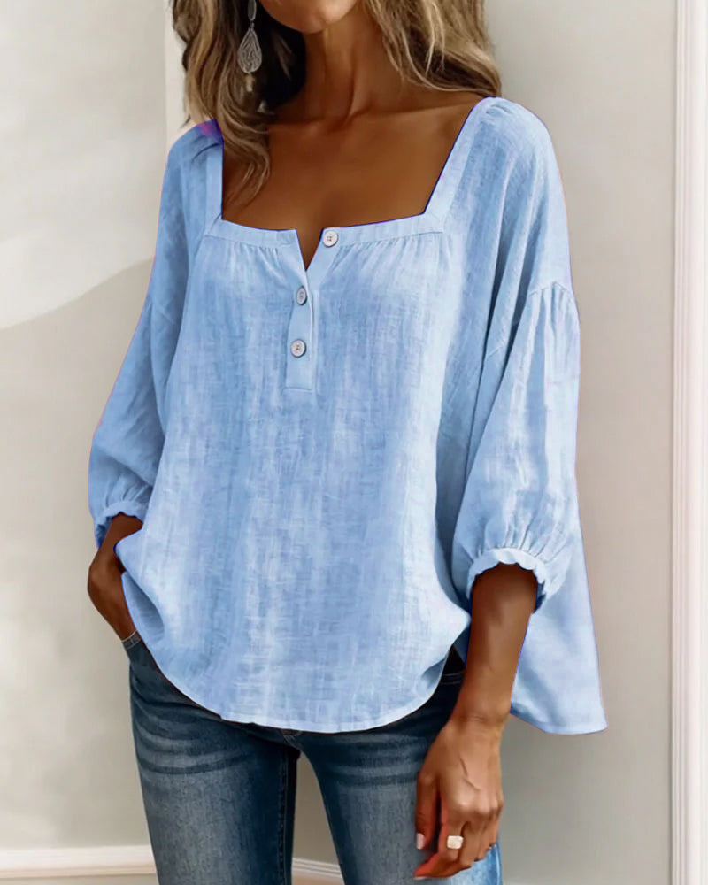 Blusa simple de cuello cuadrado y manga larga
