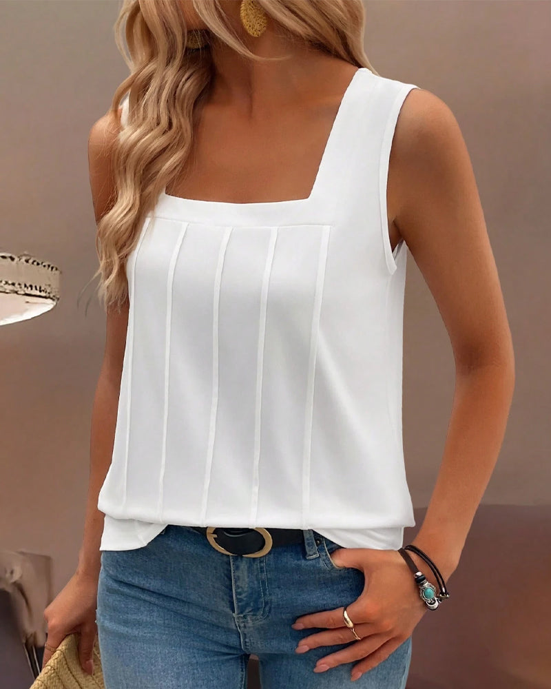 Top sin mangas de cuello ancho liso