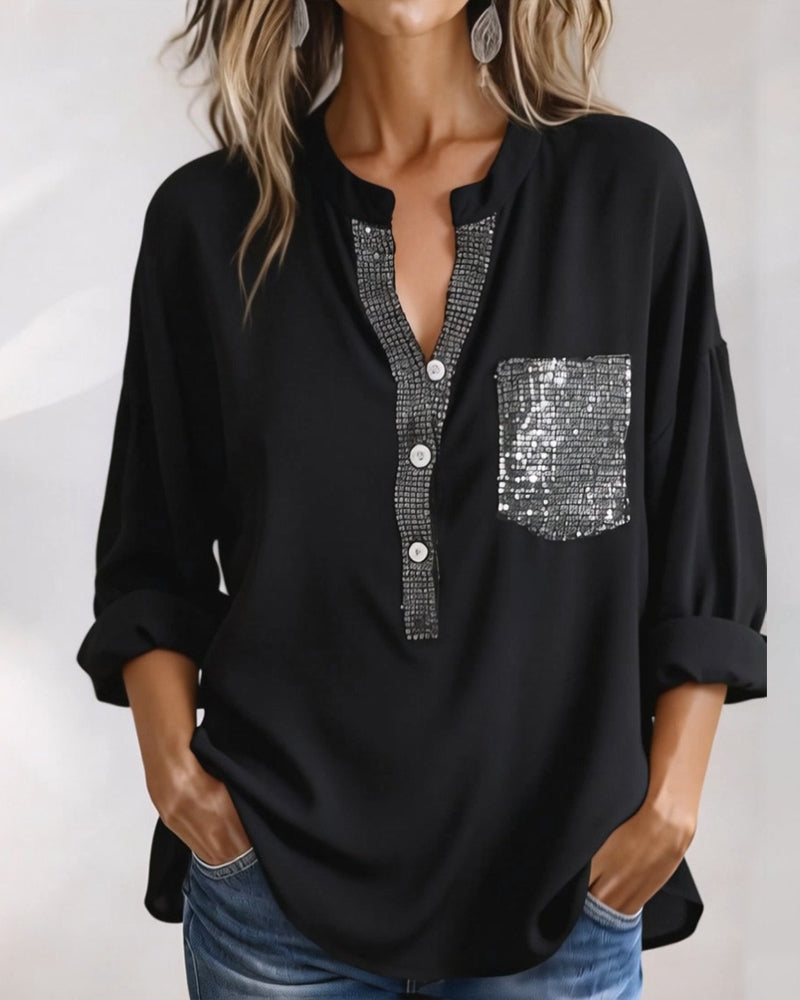 Top casual patchwork con lentejuelas amplio