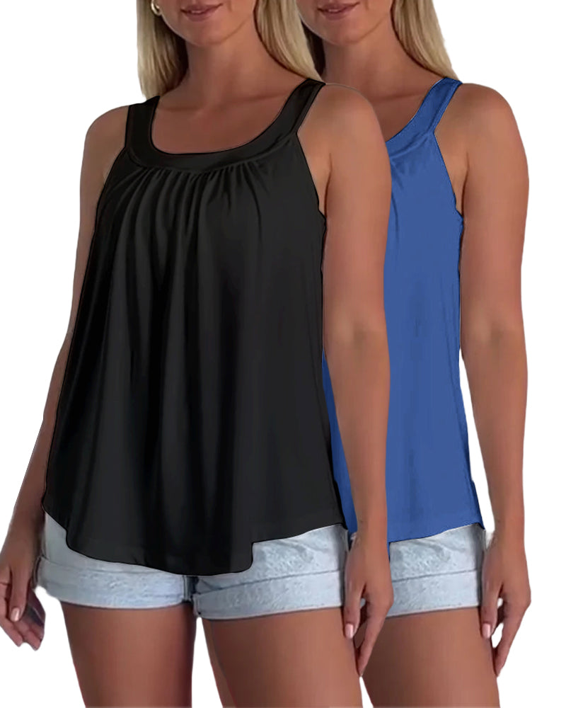 Conjunto de top sin mangas liso y plisado