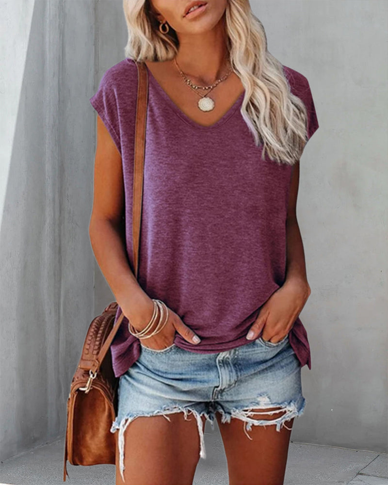 Chaleco liso con cuello en V y mangas remangables