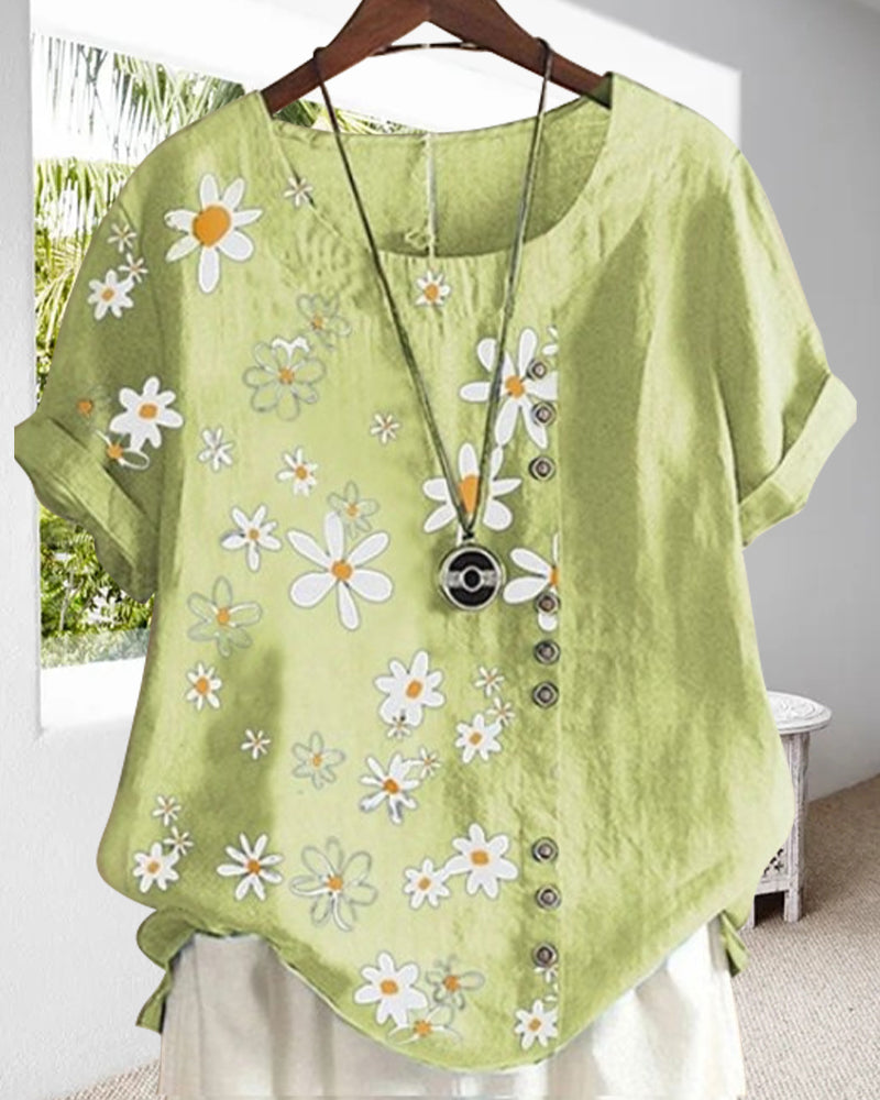 Blusa holgada de manga corta de algodón