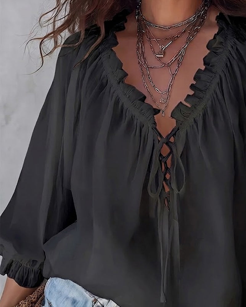 Blusa de cuello en V con lazos