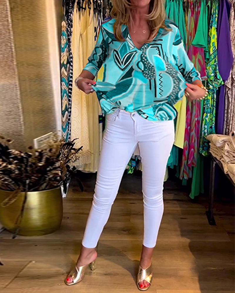 Blusa amplia estampada de manga larga