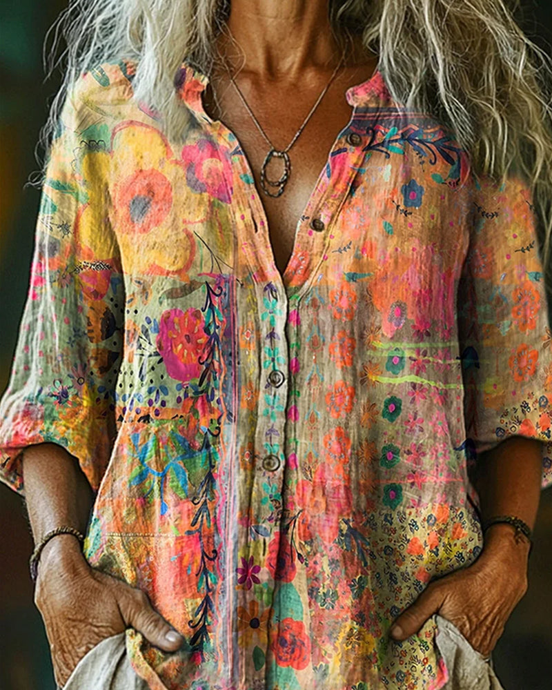 Camisa Artística con Estampado Floral