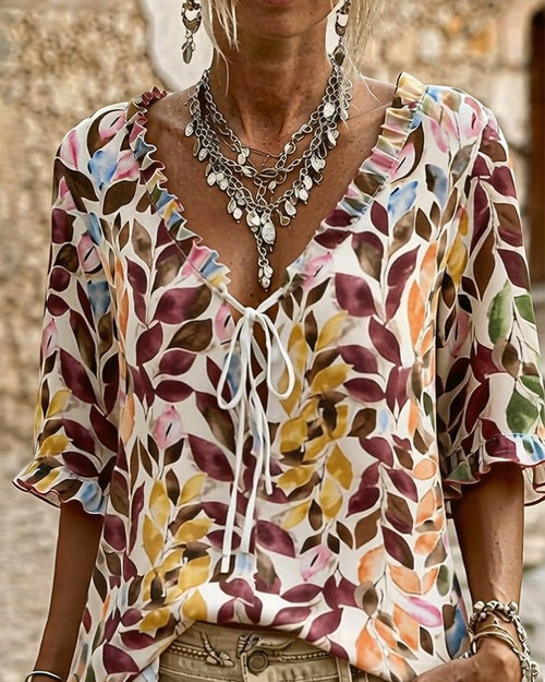 Blusa casual estampada con mangas volantes