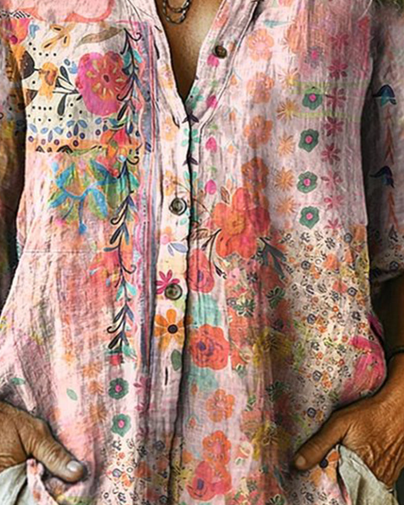 Camisa Artística con Estampado Floral
