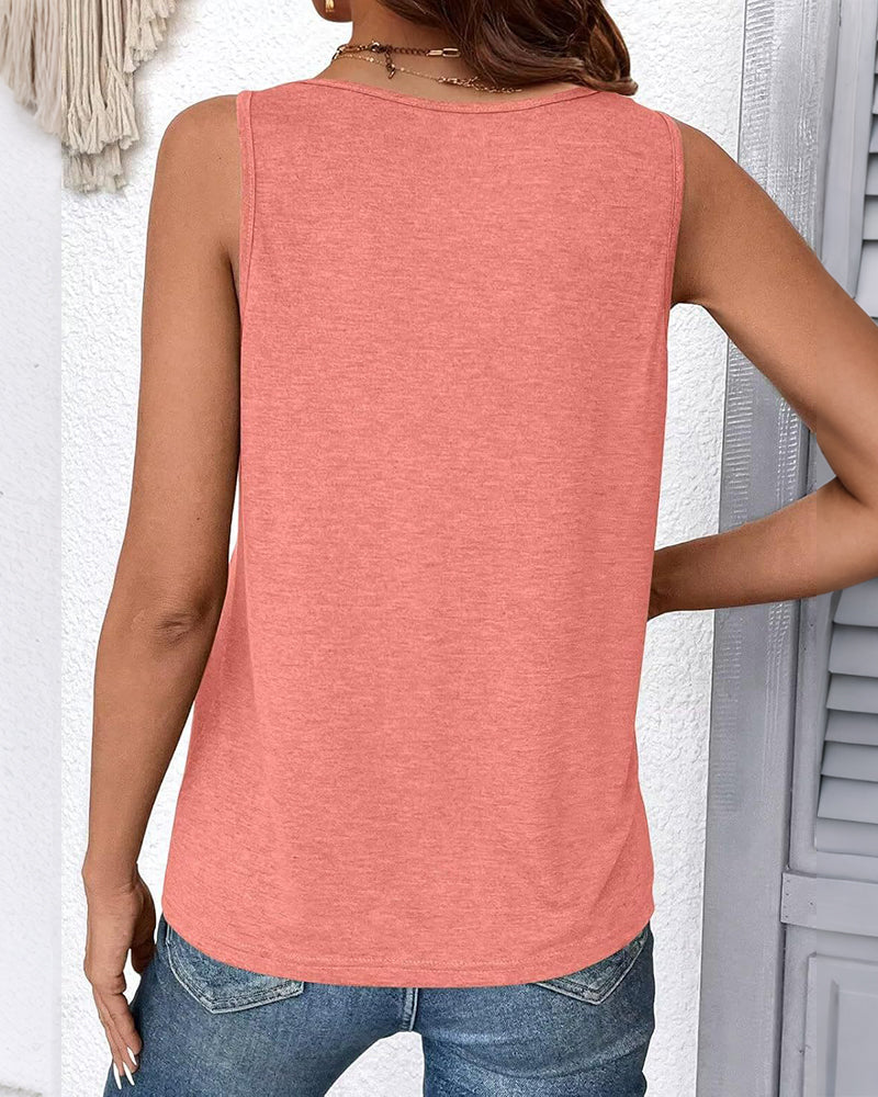 Top de color sólido con escote en V sin mangas holgado