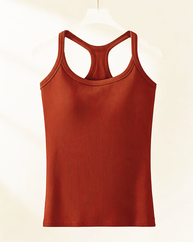 Camiseta sin mangas con sostén integrado de punto canalé liso