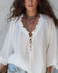 Blusa de cuello en V con lazos