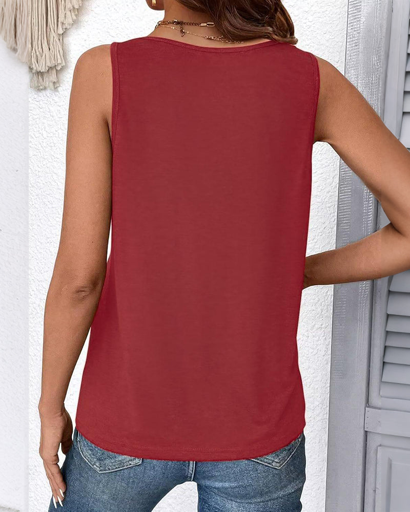 Top de color sólido con escote en V sin mangas holgado