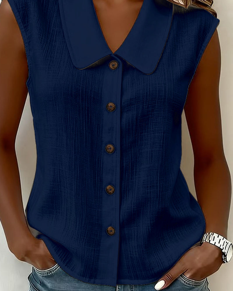 Camisa sin mangas con cuello de lino y algodón