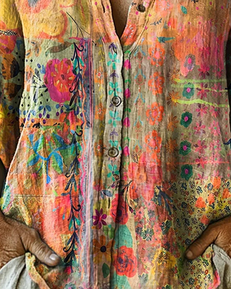 Camisa Artística con Estampado Floral