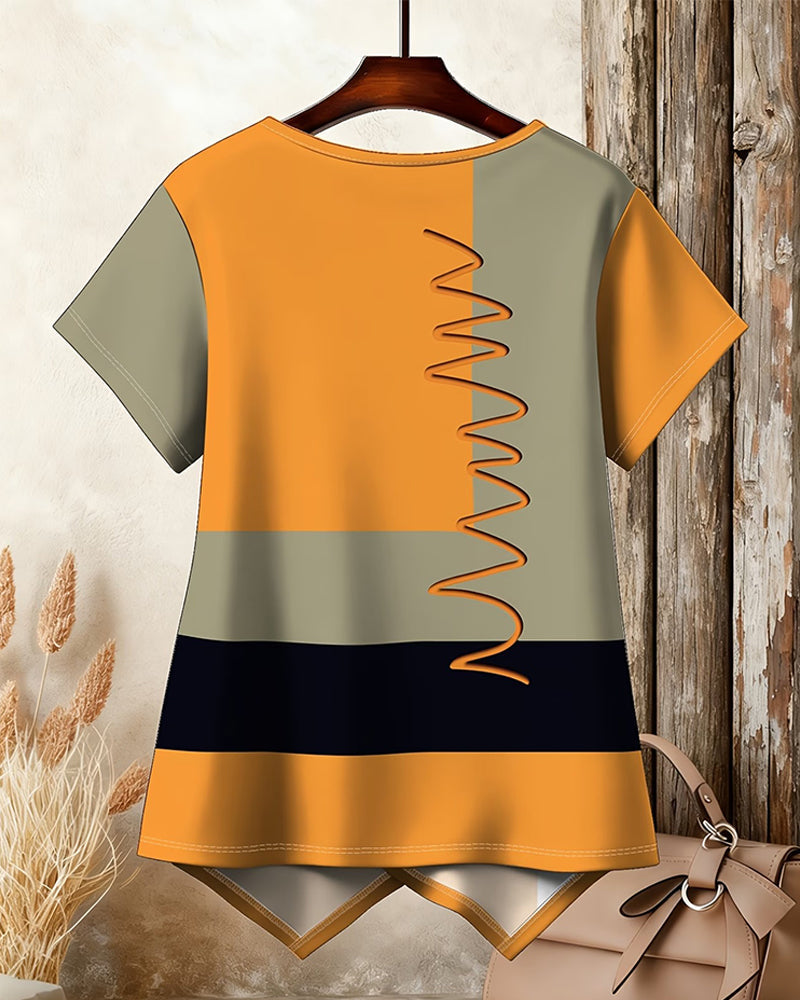Camiseta de bloque de color irregular de manga corta