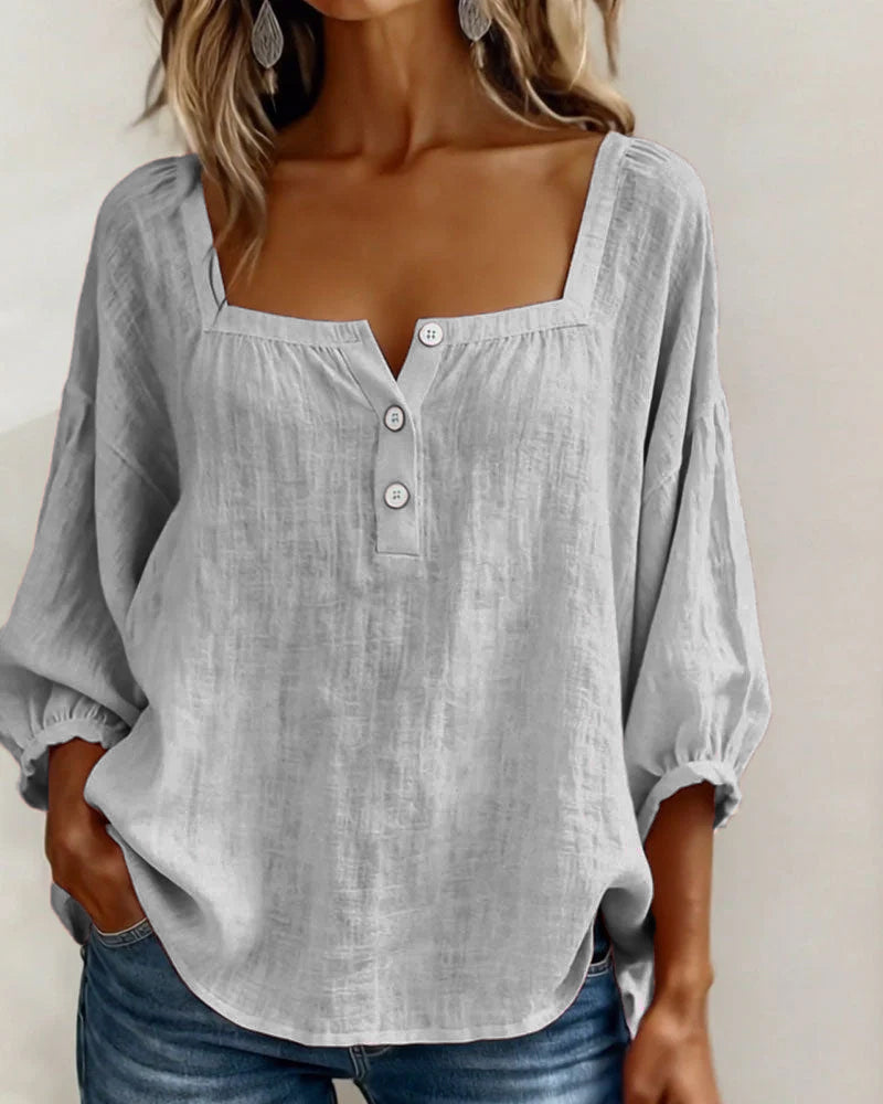 Blusa simple de cuello cuadrado y manga larga