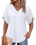 Camiseta de cuello en V, abertura pequeña, mangas cortas, lisa