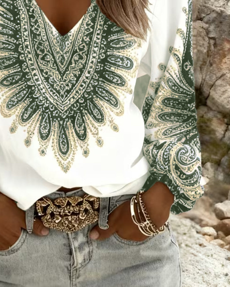 Top con escote en V y estampado retro