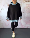 Sudadera con capucha casual de mangas farol de color contrastante