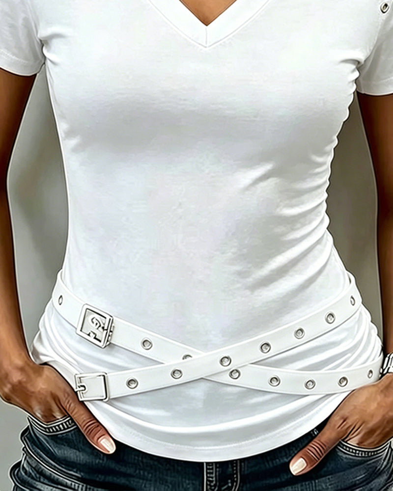 Camiseta con tiras cruzadas y recorte, corte Slim
