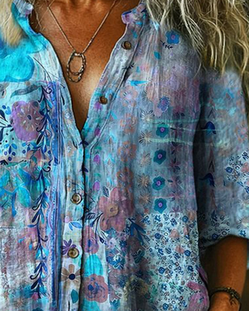 Camisa Artística con Estampado Floral