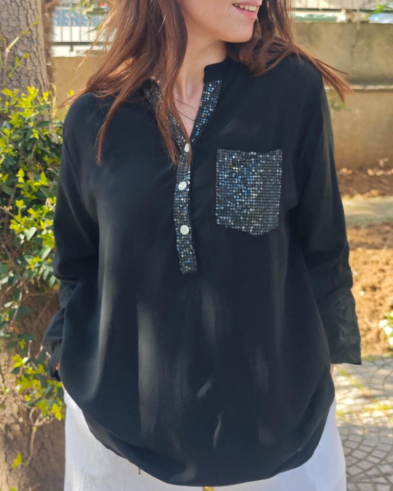 Top casual patchwork con lentejuelas amplio