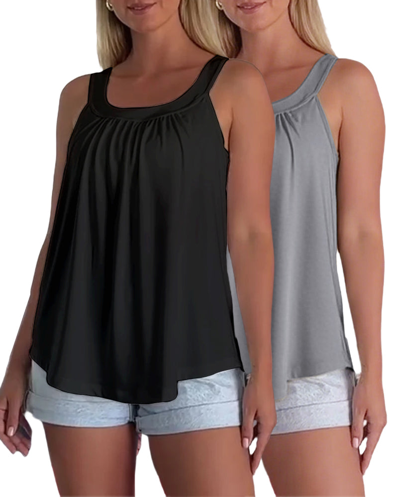 Conjunto de top sin mangas liso y plisado