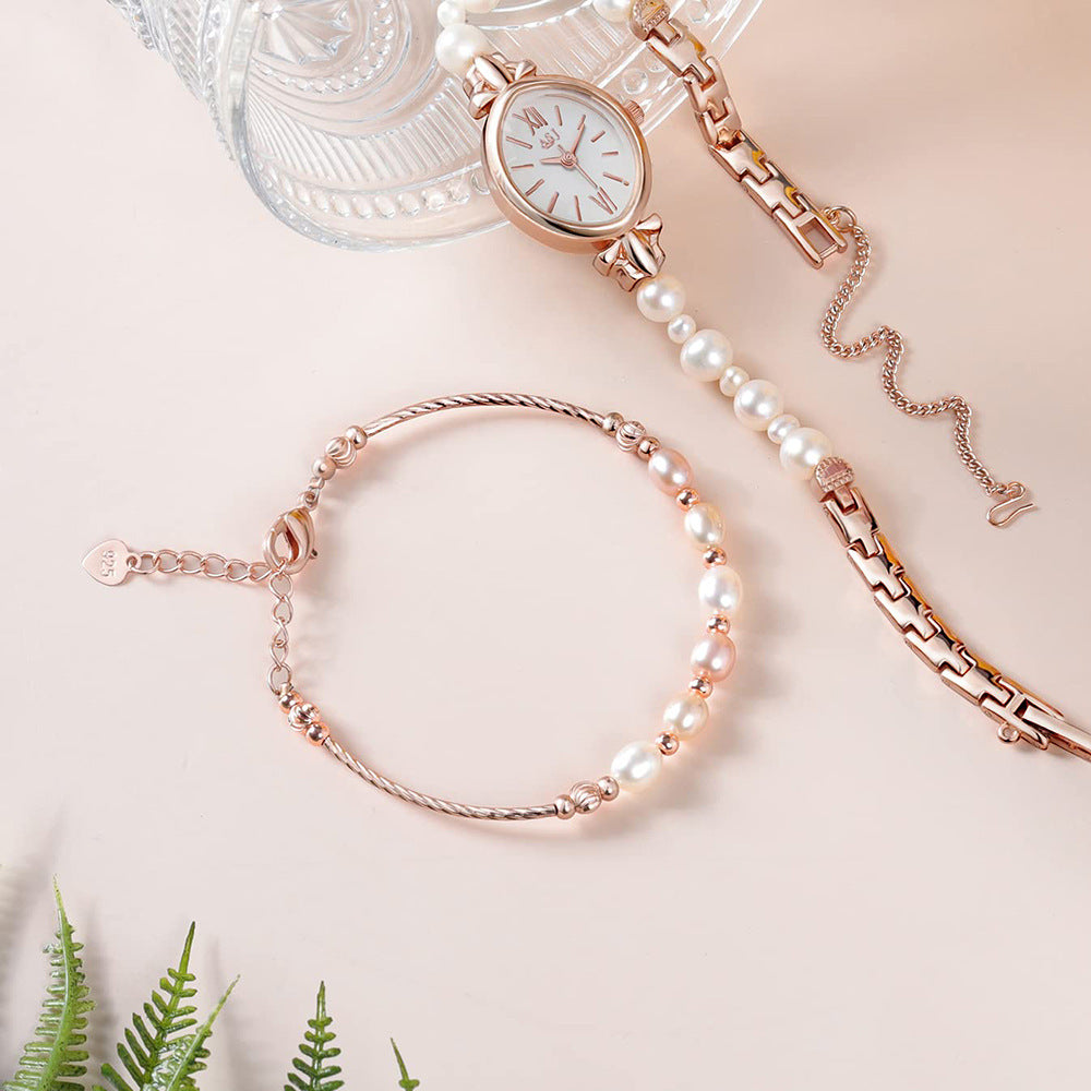 Pretty Pearl Quartz Bracelet Watch – Rose Gold