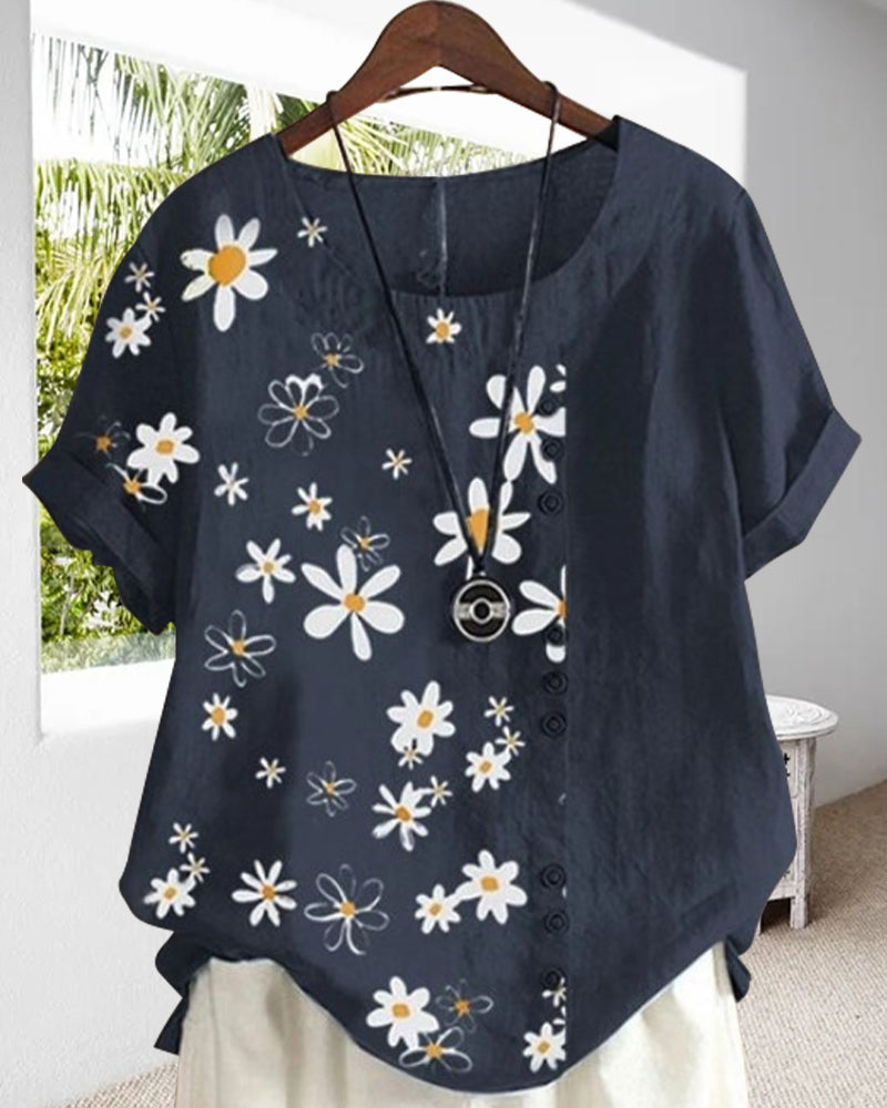 Blusa holgada de manga corta de algodón
