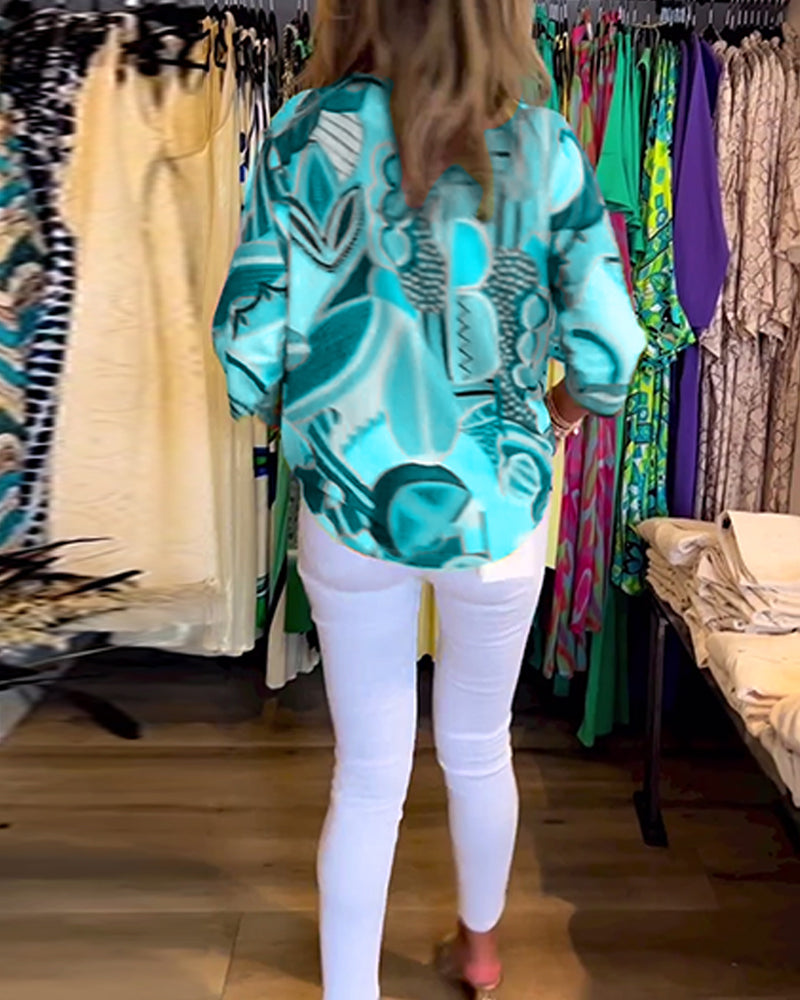 Blusa amplia estampada de manga larga
